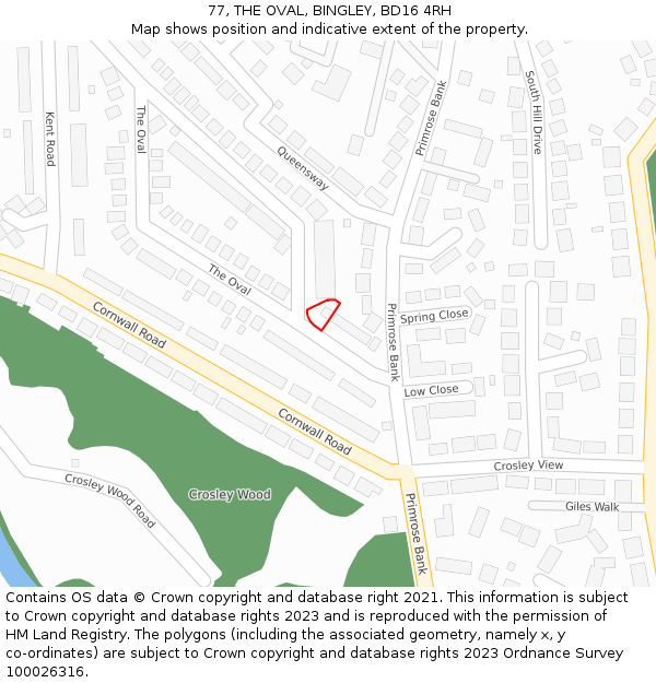 77, THE OVAL, BINGLEY, BD16 4RH: Location map and indicative extent of plot