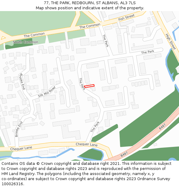77, THE PARK, REDBOURN, ST ALBANS, AL3 7LS: Location map and indicative extent of plot