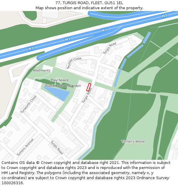 77, TURGIS ROAD, FLEET, GU51 1EL: Location map and indicative extent of plot
