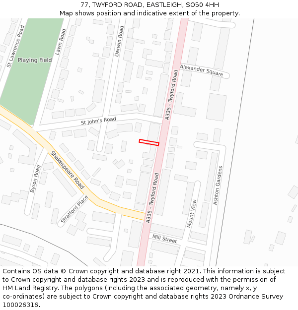 77, TWYFORD ROAD, EASTLEIGH, SO50 4HH: Location map and indicative extent of plot