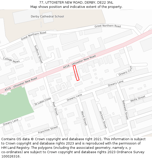 77, UTTOXETER NEW ROAD, DERBY, DE22 3NL: Location map and indicative extent of plot