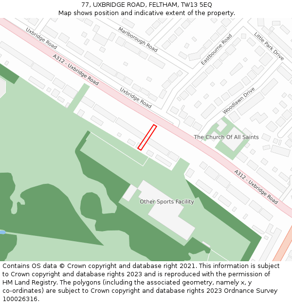 77, UXBRIDGE ROAD, FELTHAM, TW13 5EQ: Location map and indicative extent of plot