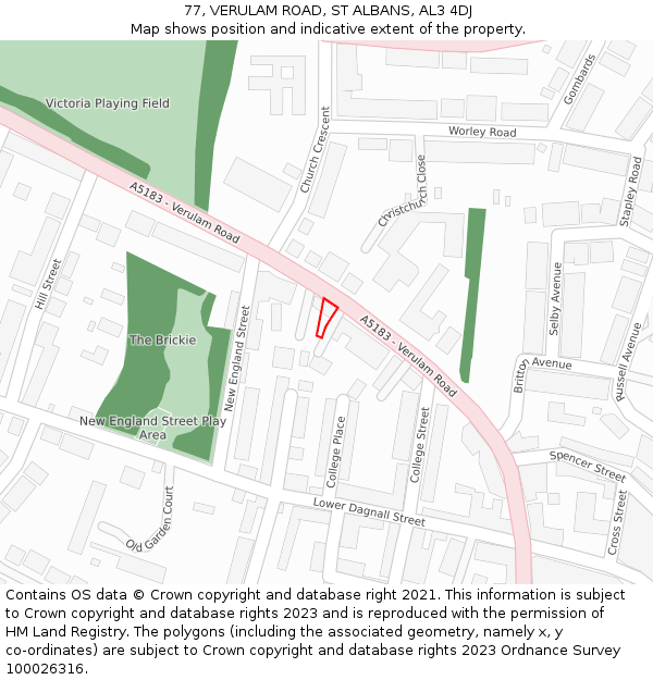 77, VERULAM ROAD, ST ALBANS, AL3 4DJ: Location map and indicative extent of plot