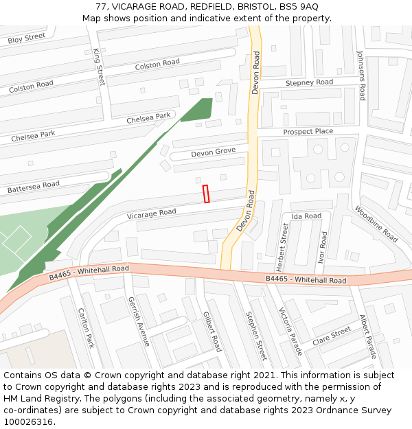 77, VICARAGE ROAD, REDFIELD, BRISTOL, BS5 9AQ: Location map and indicative extent of plot