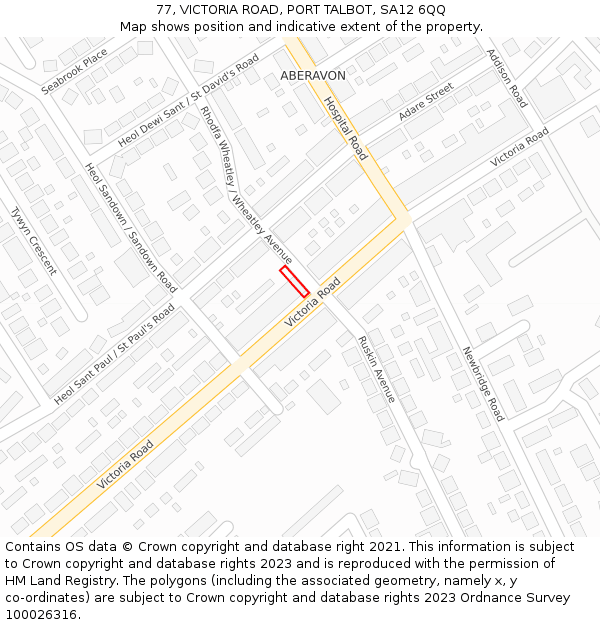 77, VICTORIA ROAD, PORT TALBOT, SA12 6QQ: Location map and indicative extent of plot