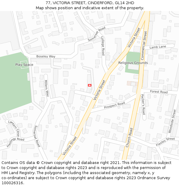 77, VICTORIA STREET, CINDERFORD, GL14 2HD: Location map and indicative extent of plot