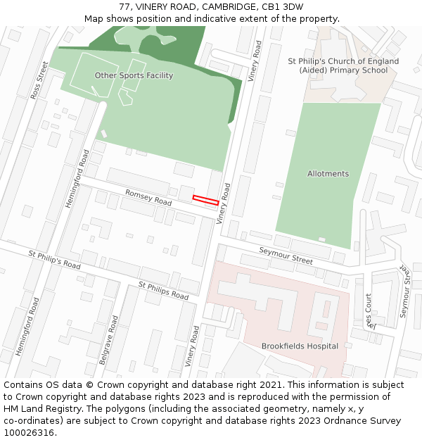 77, VINERY ROAD, CAMBRIDGE, CB1 3DW: Location map and indicative extent of plot
