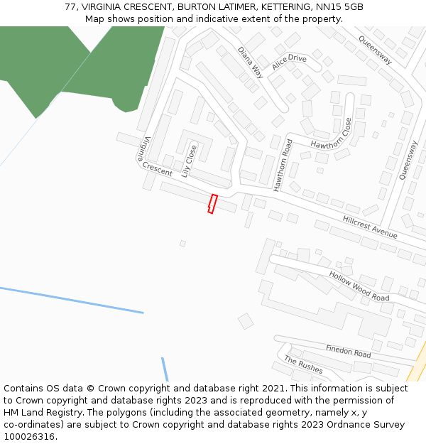 77, VIRGINIA CRESCENT, BURTON LATIMER, KETTERING, NN15 5GB: Location map and indicative extent of plot