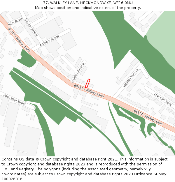 77, WALKLEY LANE, HECKMONDWIKE, WF16 0NU: Location map and indicative extent of plot