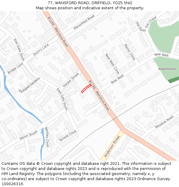 77, WANSFORD ROAD, DRIFFIELD, YO25 5NG: Location map and indicative extent of plot