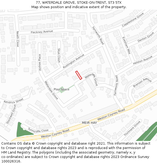 77, WATERDALE GROVE, STOKE-ON-TRENT, ST3 5TX: Location map and indicative extent of plot