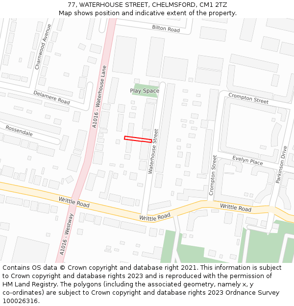 77, WATERHOUSE STREET, CHELMSFORD, CM1 2TZ: Location map and indicative extent of plot