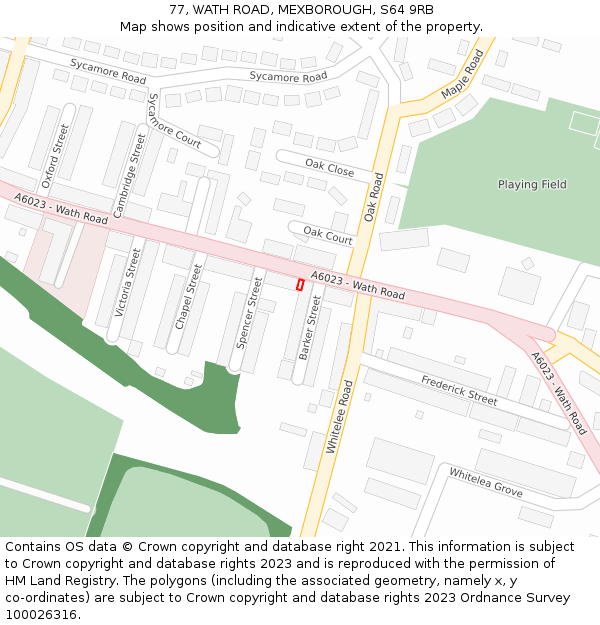 77, WATH ROAD, MEXBOROUGH, S64 9RB: Location map and indicative extent of plot