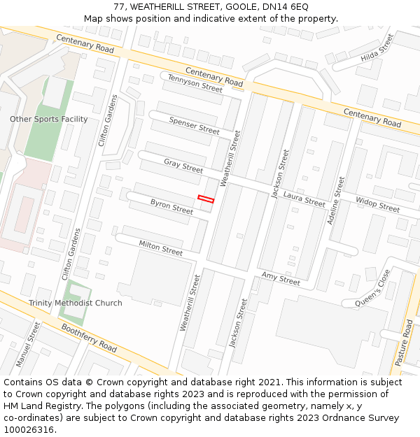 77, WEATHERILL STREET, GOOLE, DN14 6EQ: Location map and indicative extent of plot