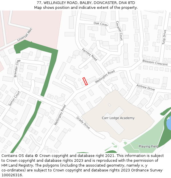 77, WELLINGLEY ROAD, BALBY, DONCASTER, DN4 8TD: Location map and indicative extent of plot
