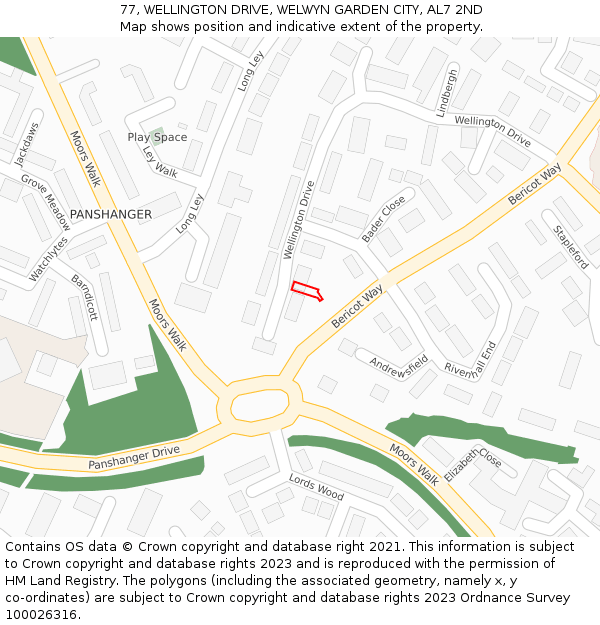 77, WELLINGTON DRIVE, WELWYN GARDEN CITY, AL7 2ND: Location map and indicative extent of plot