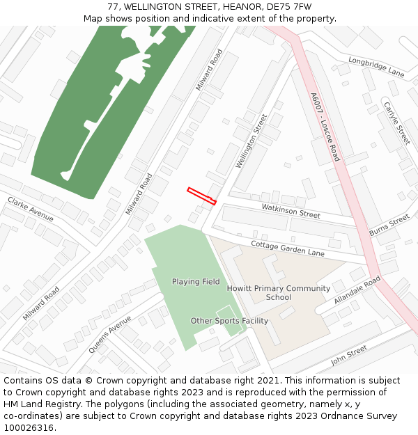 77, WELLINGTON STREET, HEANOR, DE75 7FW: Location map and indicative extent of plot