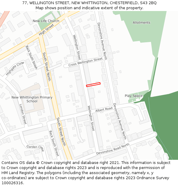 77, WELLINGTON STREET, NEW WHITTINGTON, CHESTERFIELD, S43 2BQ: Location map and indicative extent of plot