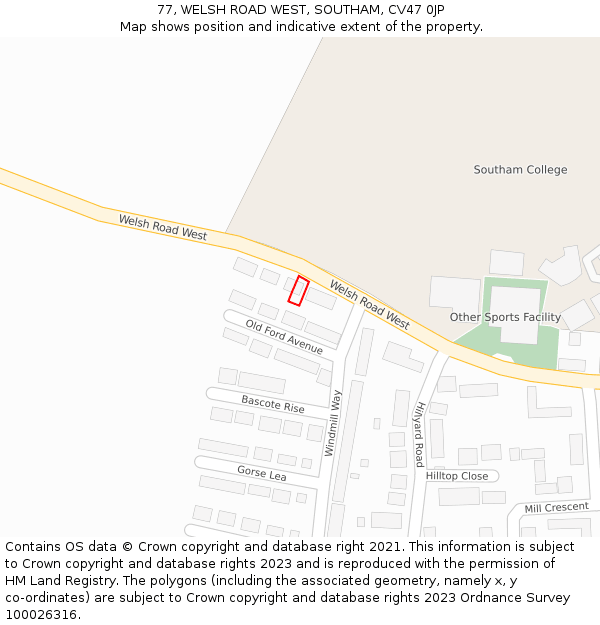 77, WELSH ROAD WEST, SOUTHAM, CV47 0JP: Location map and indicative extent of plot