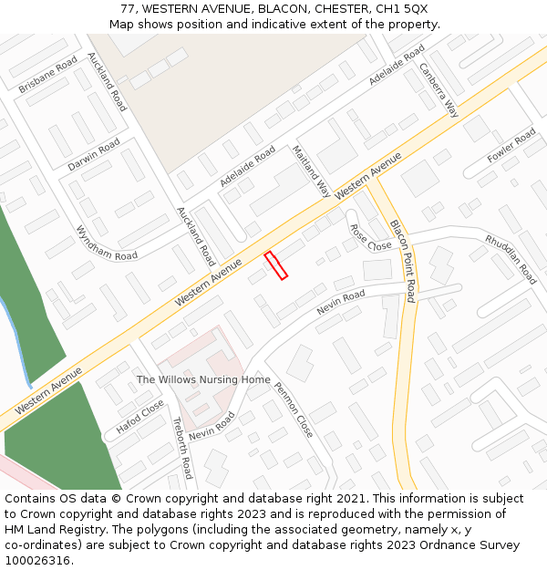 77, WESTERN AVENUE, BLACON, CHESTER, CH1 5QX: Location map and indicative extent of plot