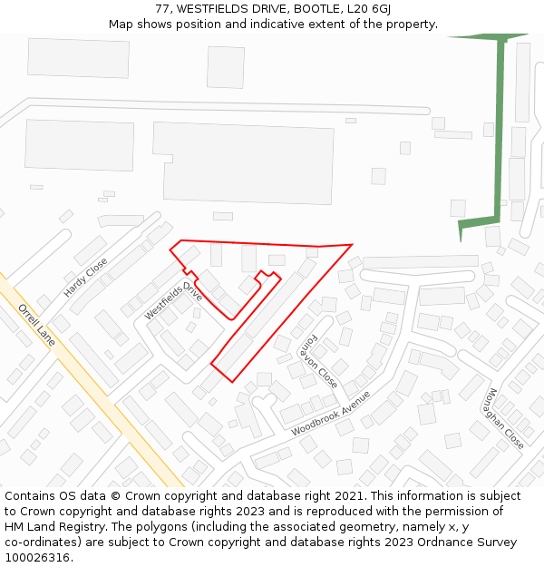77, WESTFIELDS DRIVE, BOOTLE, L20 6GJ: Location map and indicative extent of plot