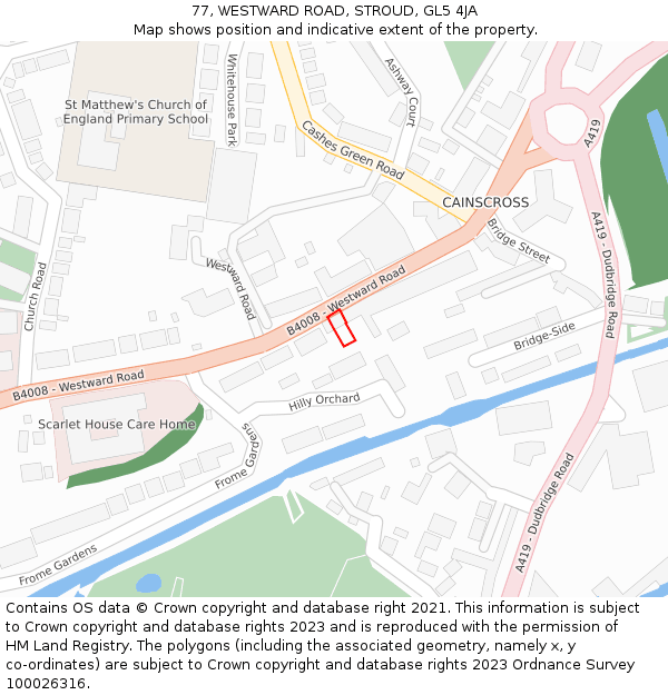 77, WESTWARD ROAD, STROUD, GL5 4JA: Location map and indicative extent of plot