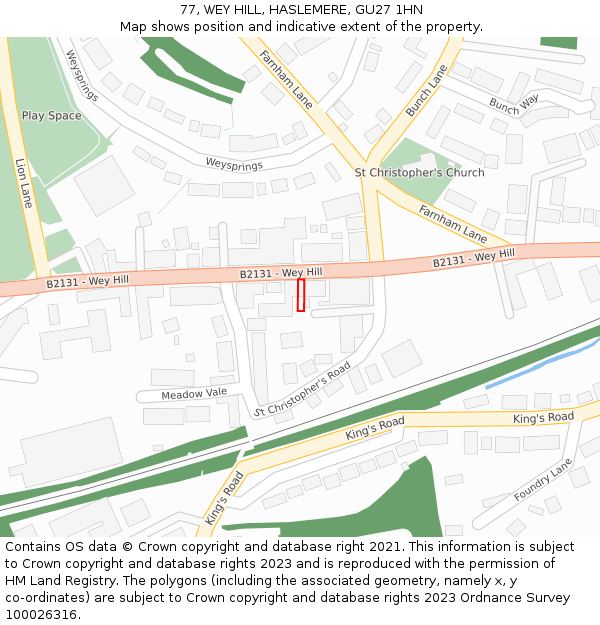 77, WEY HILL, HASLEMERE, GU27 1HN: Location map and indicative extent of plot