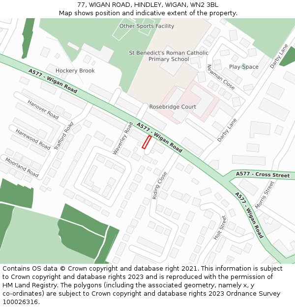 77, WIGAN ROAD, HINDLEY, WIGAN, WN2 3BL: Location map and indicative extent of plot