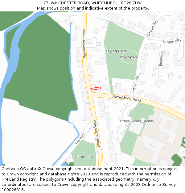 77, WINCHESTER ROAD, WHITCHURCH, RG28 7HW: Location map and indicative extent of plot