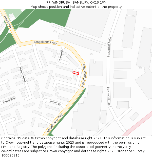 77, WINDRUSH, BANBURY, OX16 1PN: Location map and indicative extent of plot