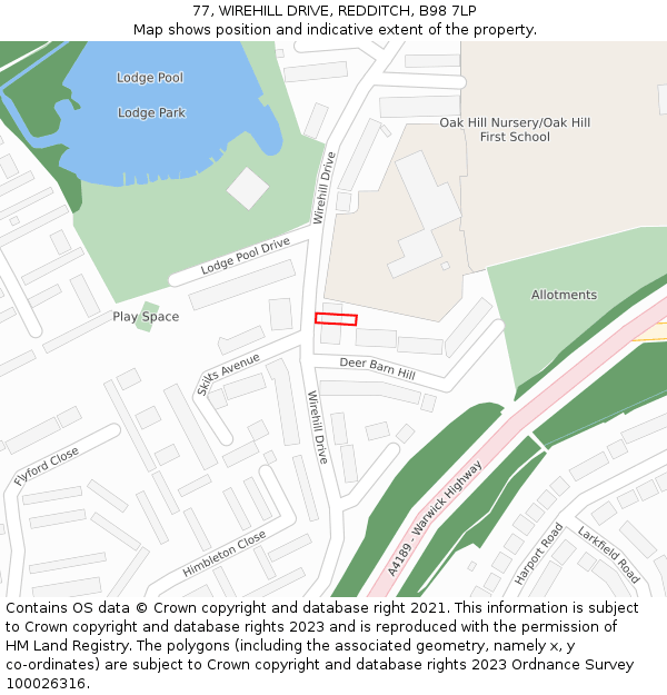 77, WIREHILL DRIVE, REDDITCH, B98 7LP: Location map and indicative extent of plot