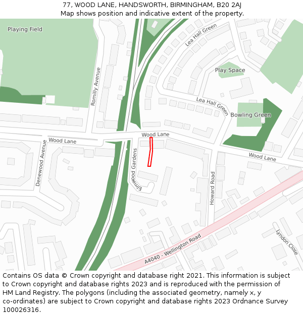 77, WOOD LANE, HANDSWORTH, BIRMINGHAM, B20 2AJ: Location map and indicative extent of plot