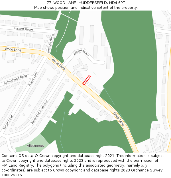 77, WOOD LANE, HUDDERSFIELD, HD4 6PT: Location map and indicative extent of plot