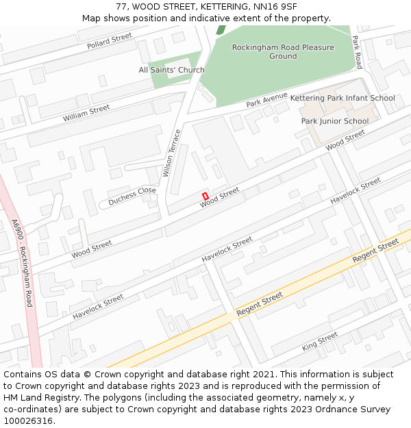 77, WOOD STREET, KETTERING, NN16 9SF: Location map and indicative extent of plot