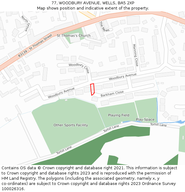 77, WOODBURY AVENUE, WELLS, BA5 2XP: Location map and indicative extent of plot