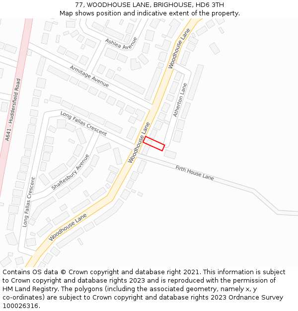 77, WOODHOUSE LANE, BRIGHOUSE, HD6 3TH: Location map and indicative extent of plot