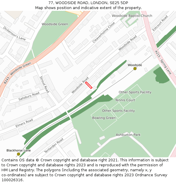 77, WOODSIDE ROAD, LONDON, SE25 5DP: Location map and indicative extent of plot