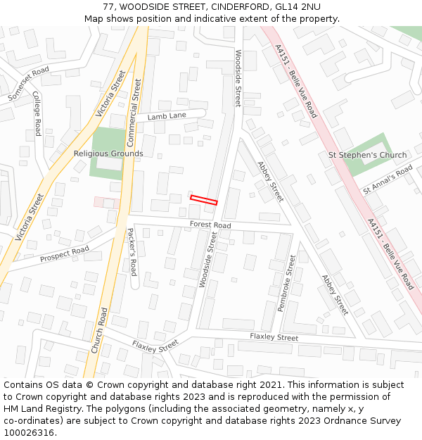 77, WOODSIDE STREET, CINDERFORD, GL14 2NU: Location map and indicative extent of plot