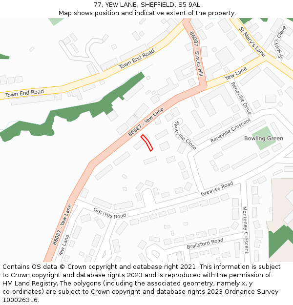 77, YEW LANE, SHEFFIELD, S5 9AL: Location map and indicative extent of plot