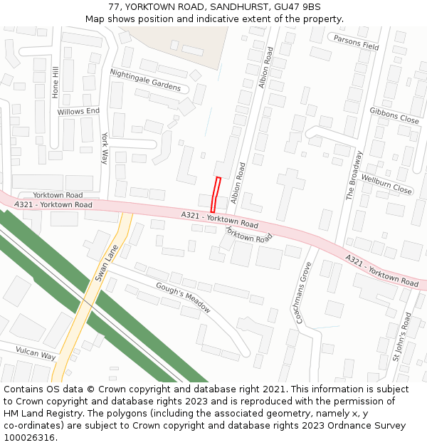 77, YORKTOWN ROAD, SANDHURST, GU47 9BS: Location map and indicative extent of plot
