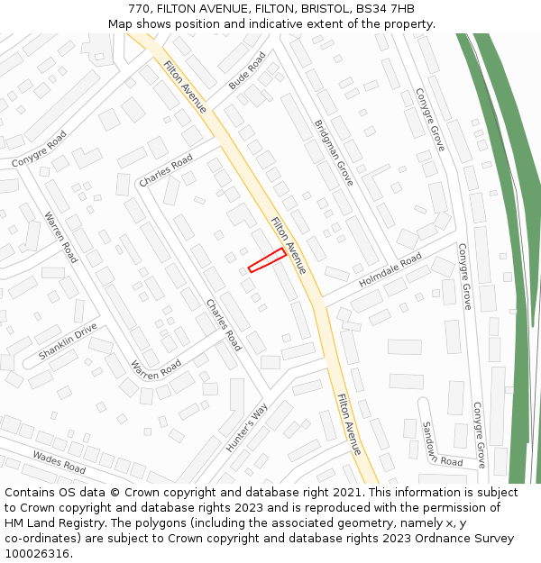 770, FILTON AVENUE, FILTON, BRISTOL, BS34 7HB: Location map and indicative extent of plot