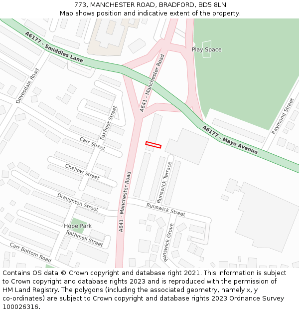 773, MANCHESTER ROAD, BRADFORD, BD5 8LN: Location map and indicative extent of plot
