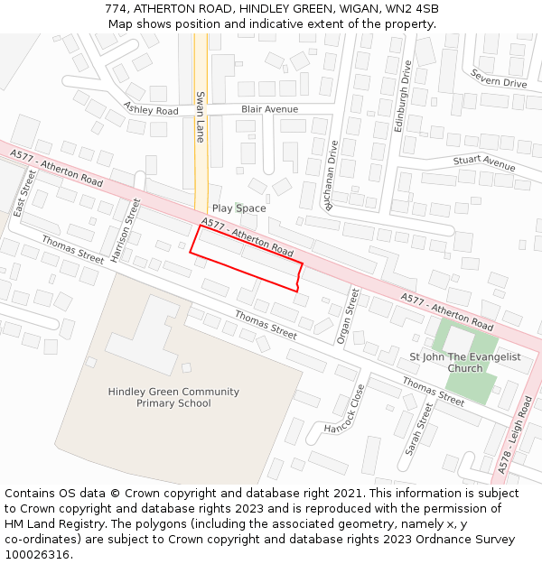 774, ATHERTON ROAD, HINDLEY GREEN, WIGAN, WN2 4SB: Location map and indicative extent of plot
