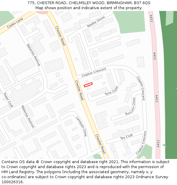775, CHESTER ROAD, CHELMSLEY WOOD, BIRMINGHAM, B37 6QS: Location map and indicative extent of plot