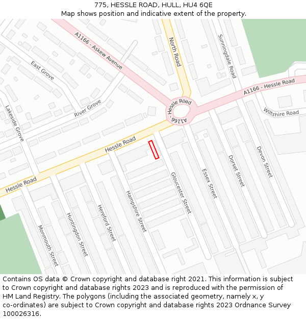 775, HESSLE ROAD, HULL, HU4 6QE: Location map and indicative extent of plot