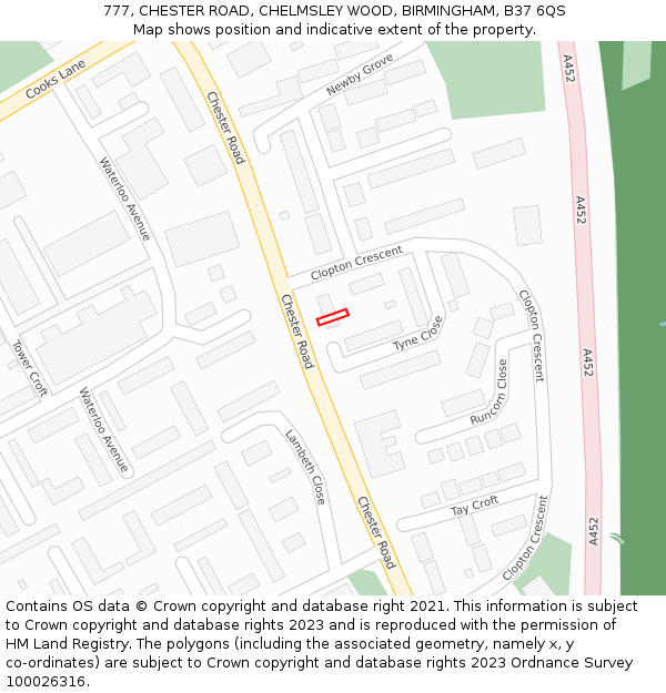 777, CHESTER ROAD, CHELMSLEY WOOD, BIRMINGHAM, B37 6QS: Location map and indicative extent of plot