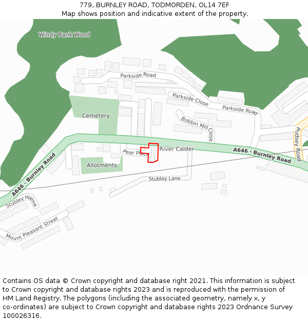 779, BURNLEY ROAD, TODMORDEN, OL14 7EF: Location map and indicative extent of plot