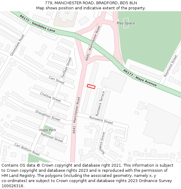 779, MANCHESTER ROAD, BRADFORD, BD5 8LN: Location map and indicative extent of plot