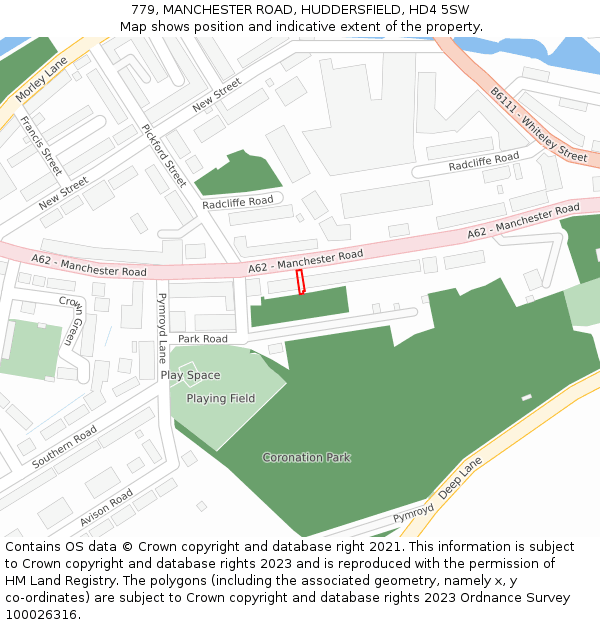 779, MANCHESTER ROAD, HUDDERSFIELD, HD4 5SW: Location map and indicative extent of plot