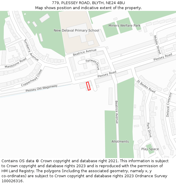 779, PLESSEY ROAD, BLYTH, NE24 4BU: Location map and indicative extent of plot